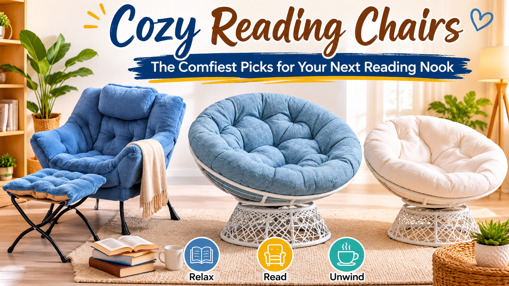 Cozy reading nook with a plush armchair and warm lighting