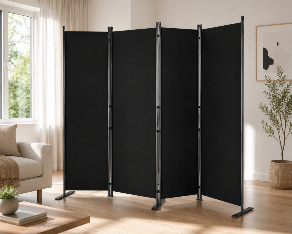 OMSCREENER 4-panel black folding room divider screen